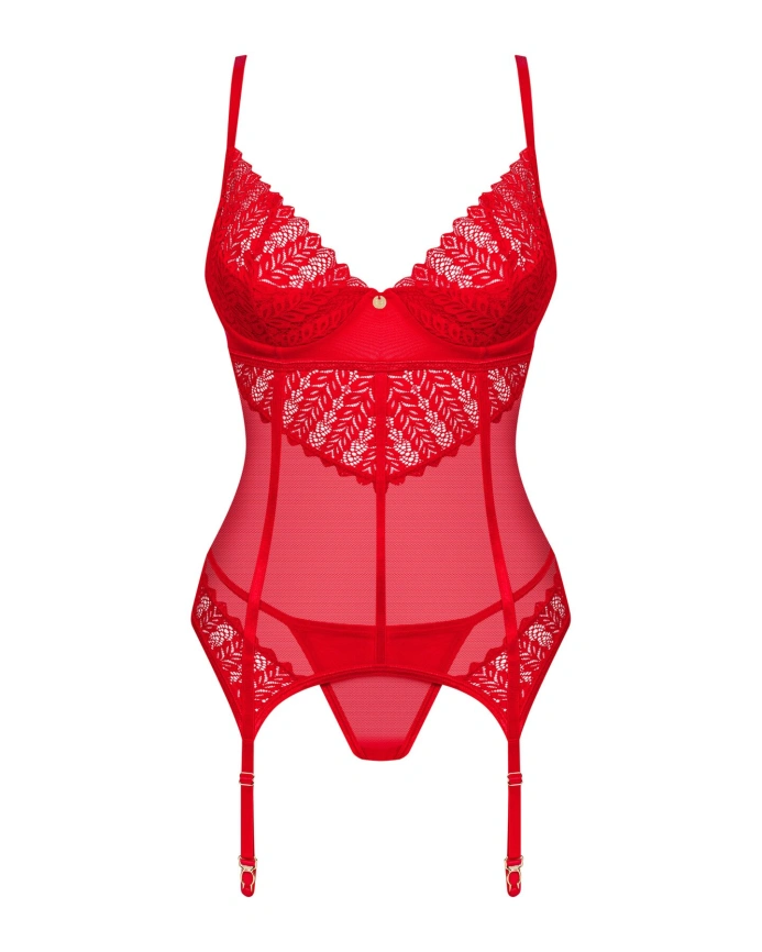 Комплект корсет и стринги Obsessive Ingridia corset & thong XS/S, красный фото 3