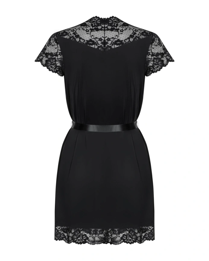 Сатиновый открытый пеньюар на поясе Obsessive 810-PEI–1 peignoir black S/M, черный фото 6