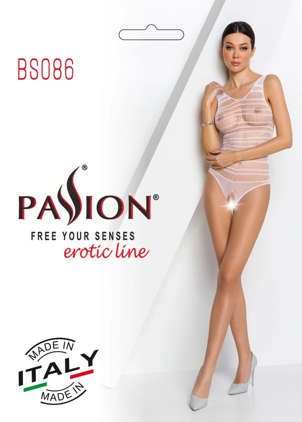 Бодистокинг с доступом Passion BS086 white, вертикальная сетка, вырез на спинке фото 8