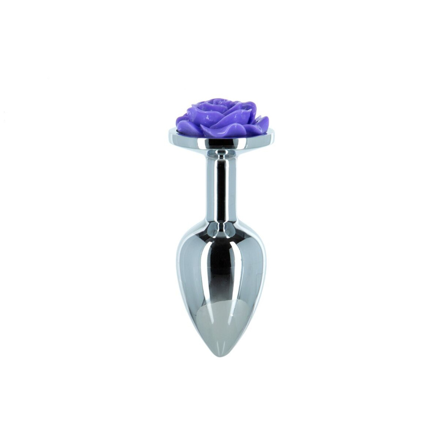 Металева анальна пробка Lux Active з трояндою - Rose Anal Plug - Purple, віброкуля в подарунок фото 1