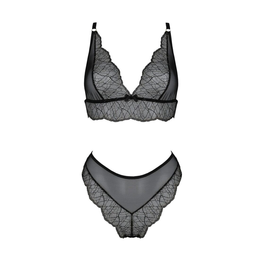 Комплект білизни Passion AMBERLY SET 6XL/7XL black, ліф, трусики бразиліана, люрексова нитка фото 7