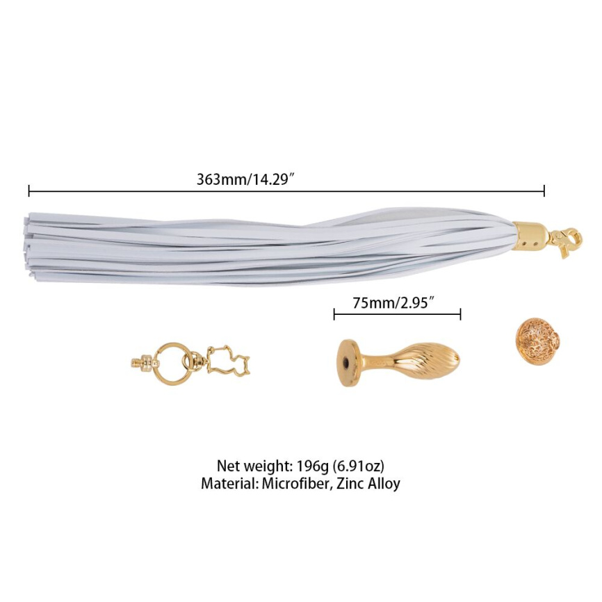 Анальна пробка з флогером LOCKINK SEVANDA White Pony-Tail Anal Pear-shape Plug фото 6