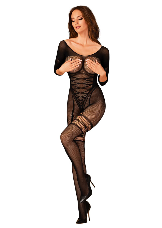 Сітчастий бодістокінг з імітацією підв’язок Obsessive Bodystocking G329 XL/XXL, black, з доступом фото 5