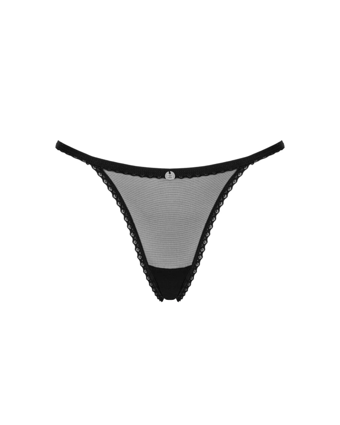 Прозрачные стринги с кружевом Obsessive Celia Noir thong XL/2XL фото 5