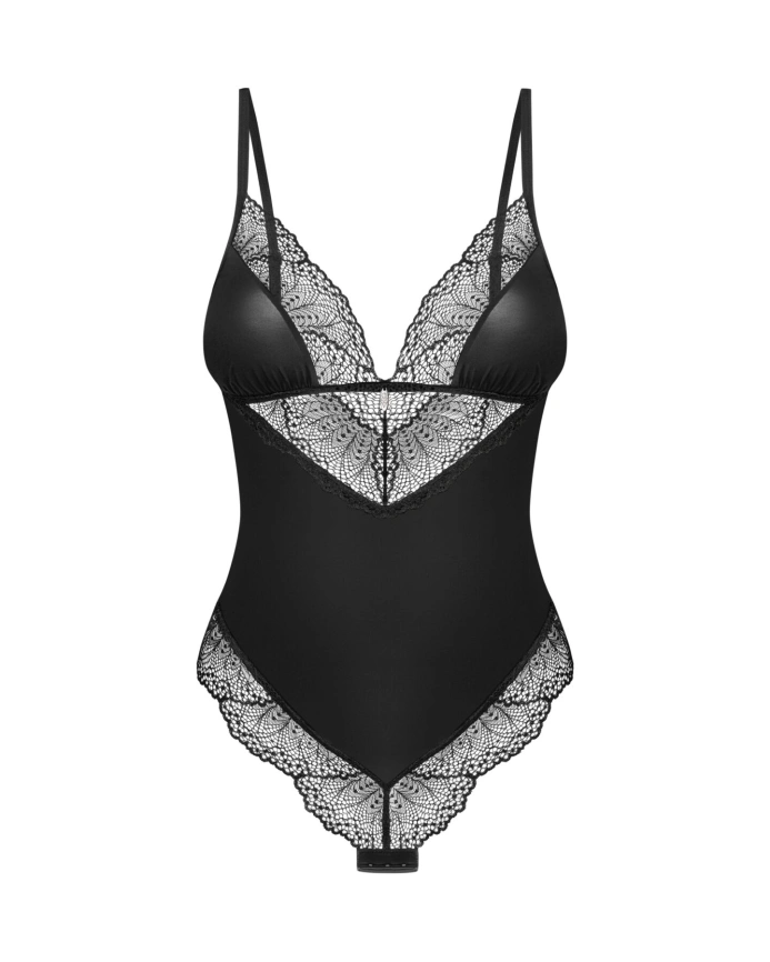 Тедди Obsessive Lobellis teddy, XS/S, черное, лиф с мягкой чашкой, открытая спина, низ-стринги фото 3