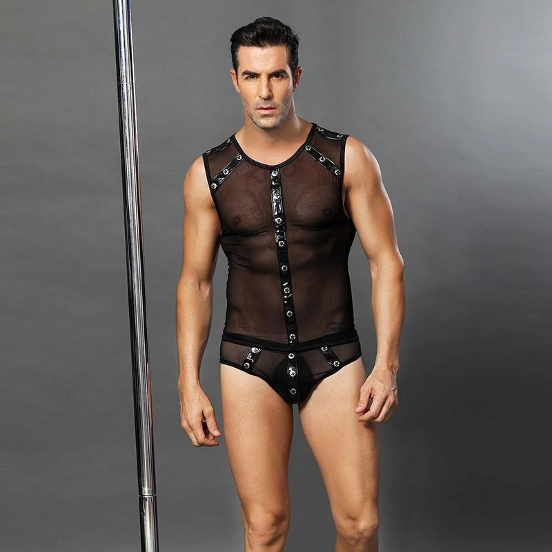 Мужской эротический костюм "Романтичный Стивен" One Size Black: полупрозрачные трусики и маечка фото 3