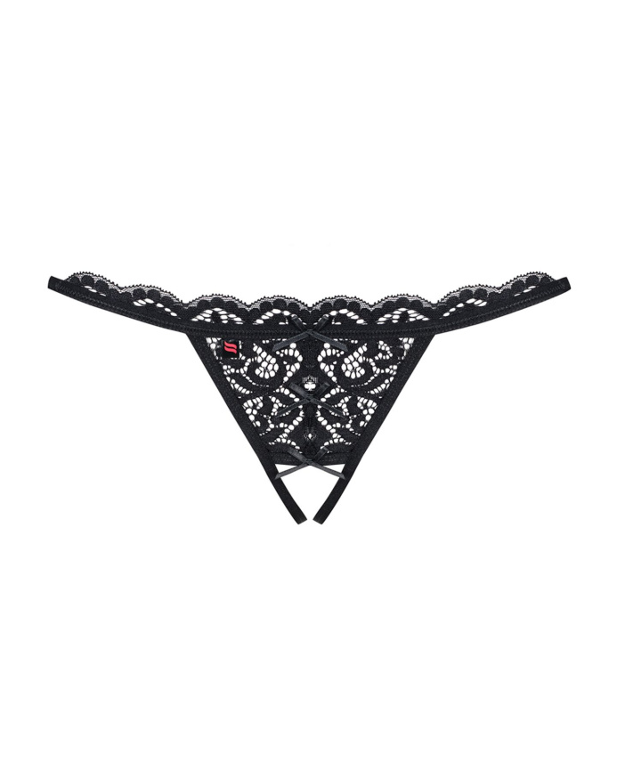 Мереживні танги з двома отворами Obsessive 831-THC-1 crotchless thong S/M, чорні, бантики фото 5