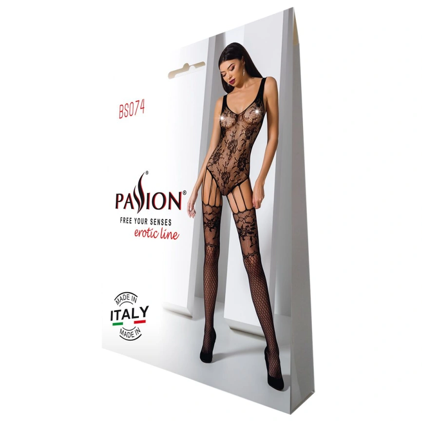 Ажурный бодистокинг с имитацией чулок Passion BS074 black фото 15