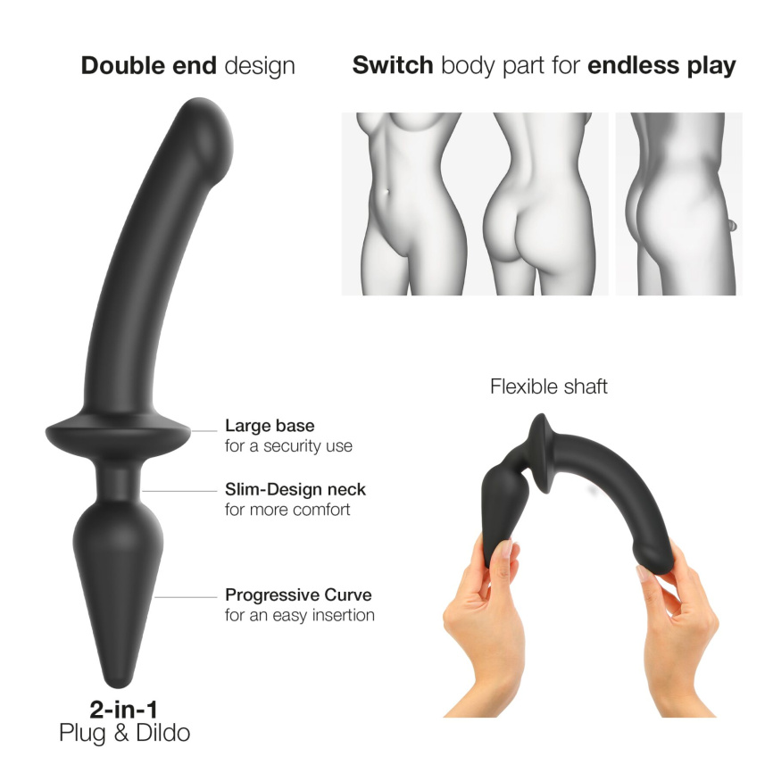 Анальна пробка з дилдо 2в1 Strap-On-Me SWITCH PLUG-IN DILDO Black S, діаметр 3,3/2,9 см фото 2