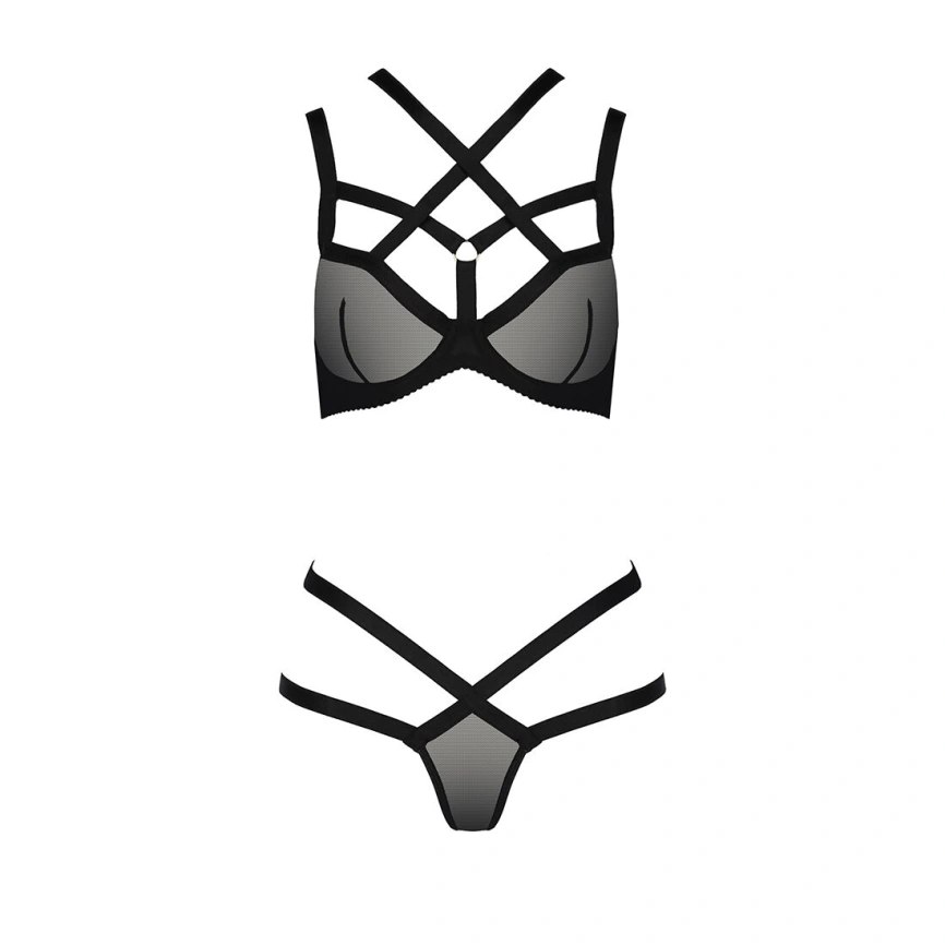 Комплект белья Passion Exclusive HAGAR SET L/XL, black, стрэпы, трусики и лиф фото 7
