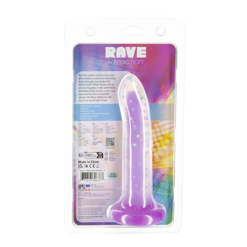 Фалоімітатор, що світиться в темряві, ADDICTION Rave 8″, Glow in the Dark Dildo Purple Confetti, 20,3 см фото 8