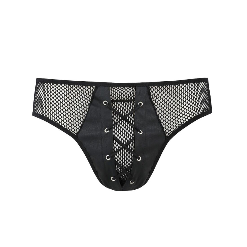 Чоловічі труси зі шнурівкою Passion 035 SLIP RICHARD S/M Black, екошкіра, сітка фото 11