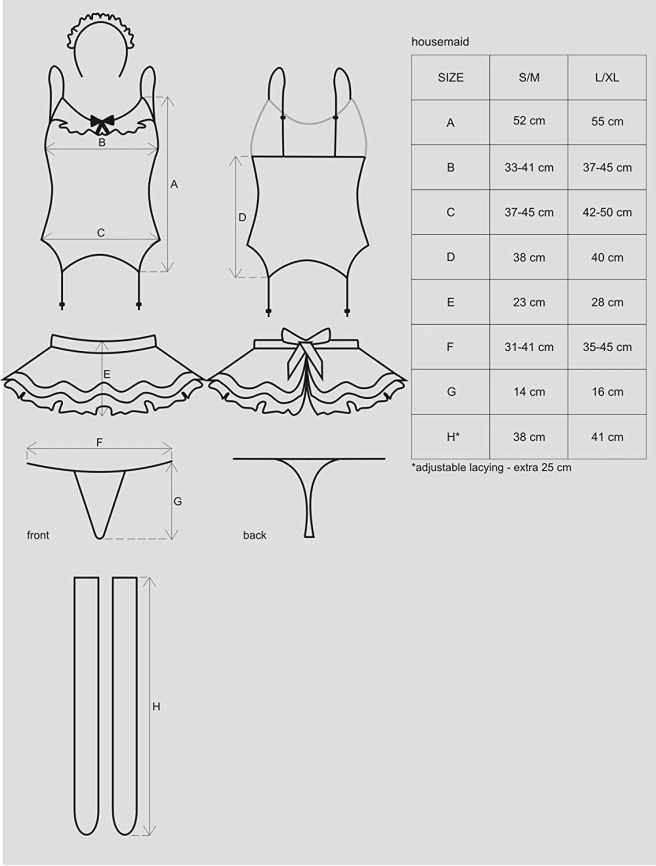 Эротический костюм горничной с юбкой Obsessive Housemaid 5 pcs costume S/M, black, топ, юбка, стринги, повязка на голову, чулки фото 5