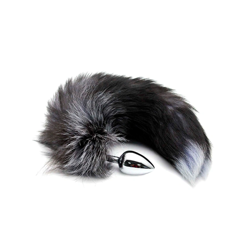 Металлическая анальная пробка Лисий хвост Alive Black And White Fox Tail M, диаметр 3,4 см фото 3