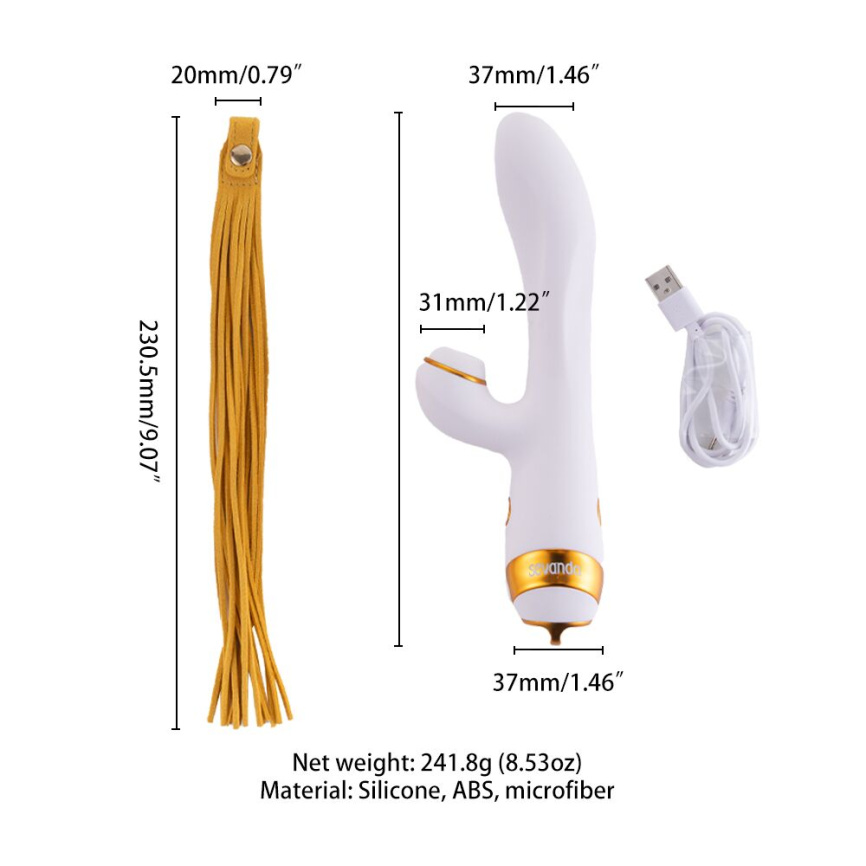 Вібратор-кролик з пульсацією та флогером LOCKINK SEVANDA Whip Vibrating Massage Wand, біло-золотий фото 7