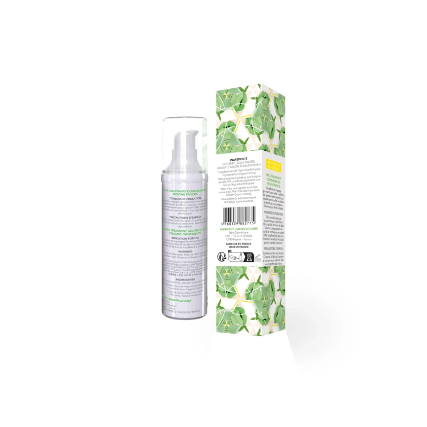 Массажное масло EXSENS Organic Spear Mint 50мл разогревающее, без сахара, без парабенов, съедобное фото 2