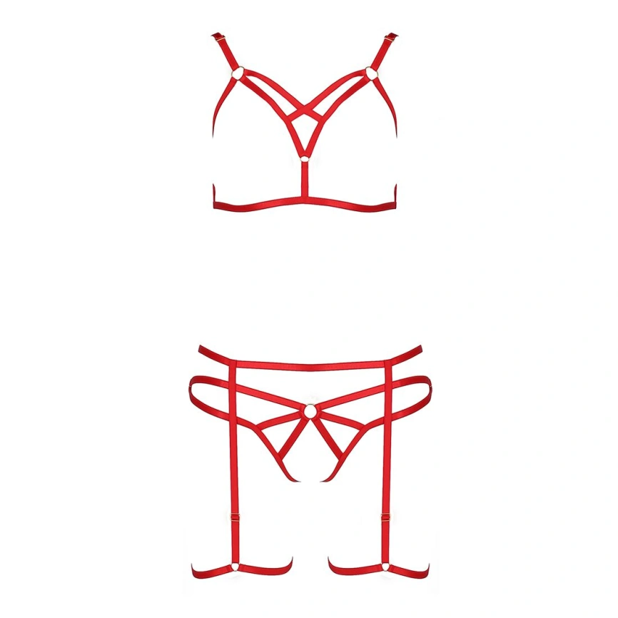 Комплект белья Passion Exclusive MAGALI SET OpenBra L/XL, red, стрэпы, лиф, трусики и пояс фото 7