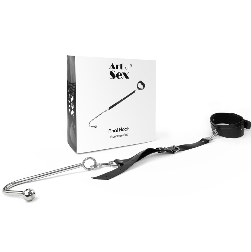 Анальний гак 2 із нашийником з натуральної шкіри Art of Sex - Anal hook, Чорний фото 2