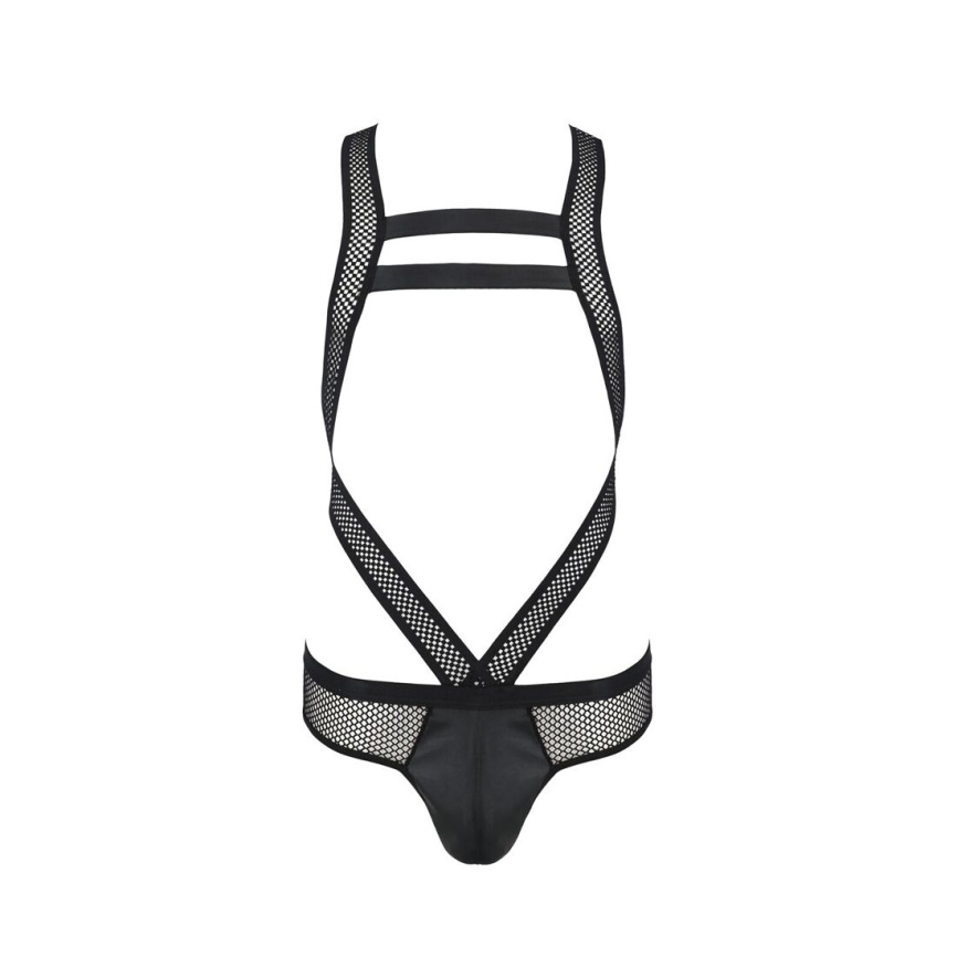 Чоловіче еротичне сітчасте боді Passion 045 VICTOR L/XL Black, екошкіра, сітка фото 11