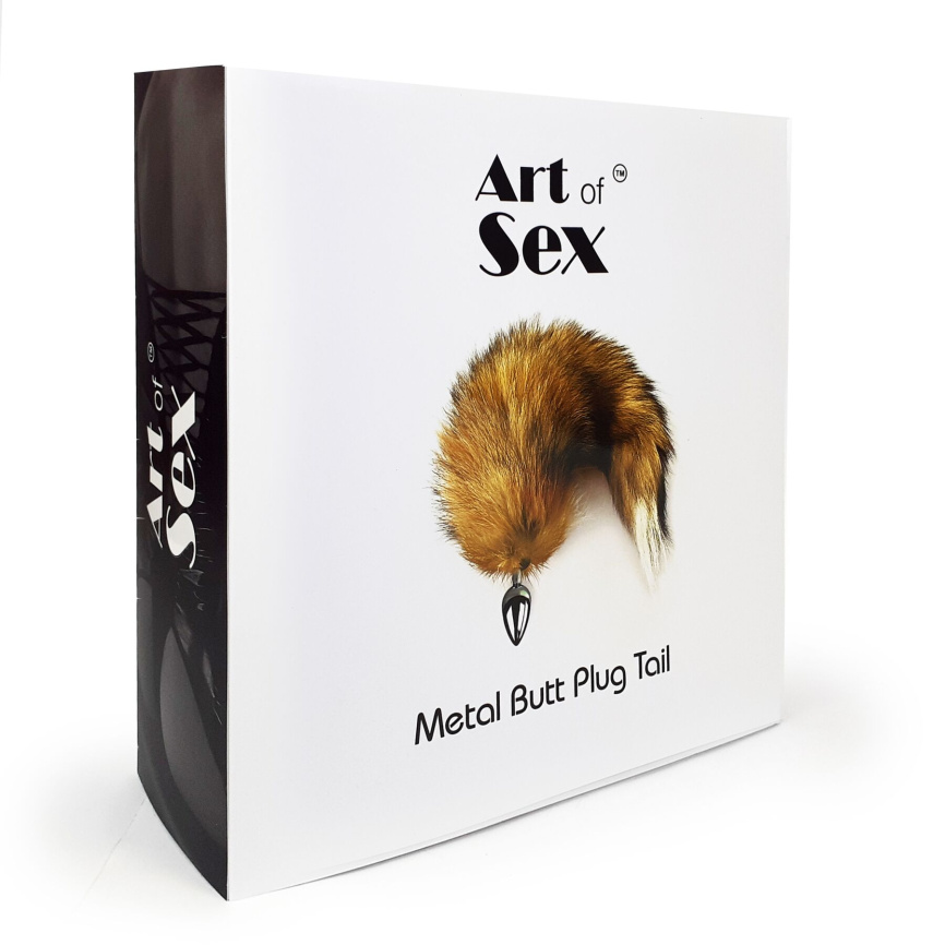 Металева анальна пробка з хвостом із натурального хутра Art of Sex size M Red fox фото 6