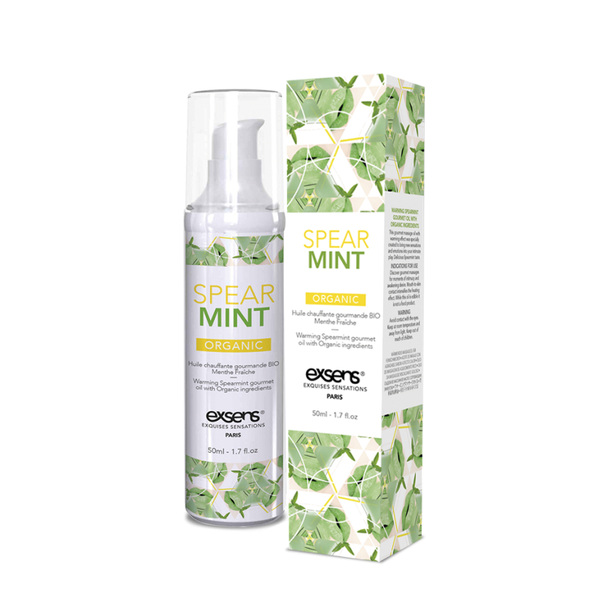 Масажна олія EXSENS Organic Spear Mint 50мл розігрівальна, без цукру, без парабенів, їстівна фото 1