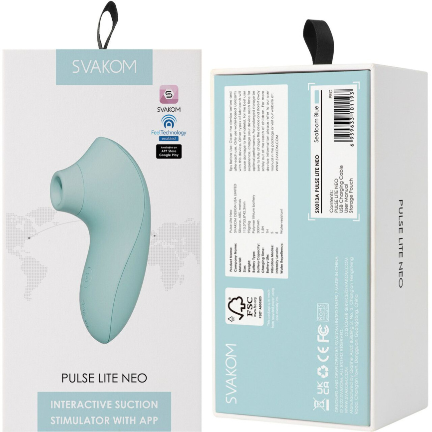 Вакуумний стимулятор Svakom Pulse Lite Neo Seafoam Blue, керується зі смартфона фото 6