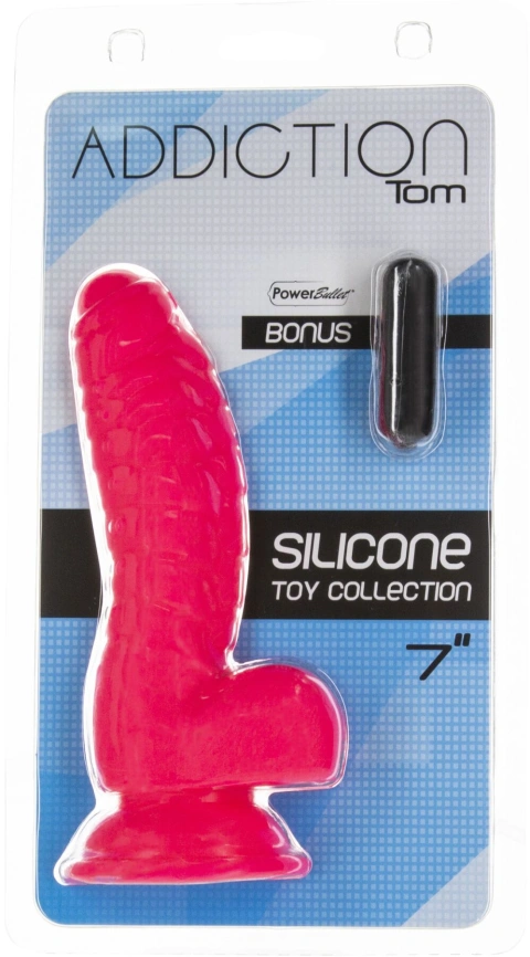 Ребристый фаллоимитатор на присоске ADDICTION — Tom 7″ Dildo With Balls — Pink, вибропуля в подарок фото 6