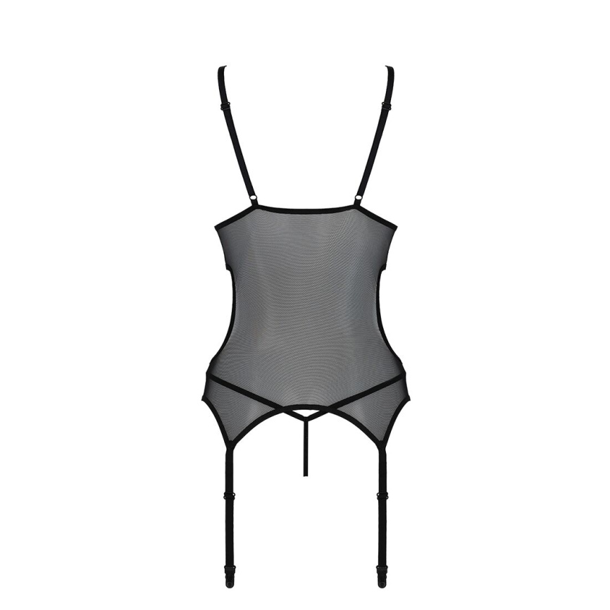 Корсет із підв’язками та ажурним ліфом Passion CHRISTA CORSET XXL/XXXL, black, стрінги в комплекті фото 6