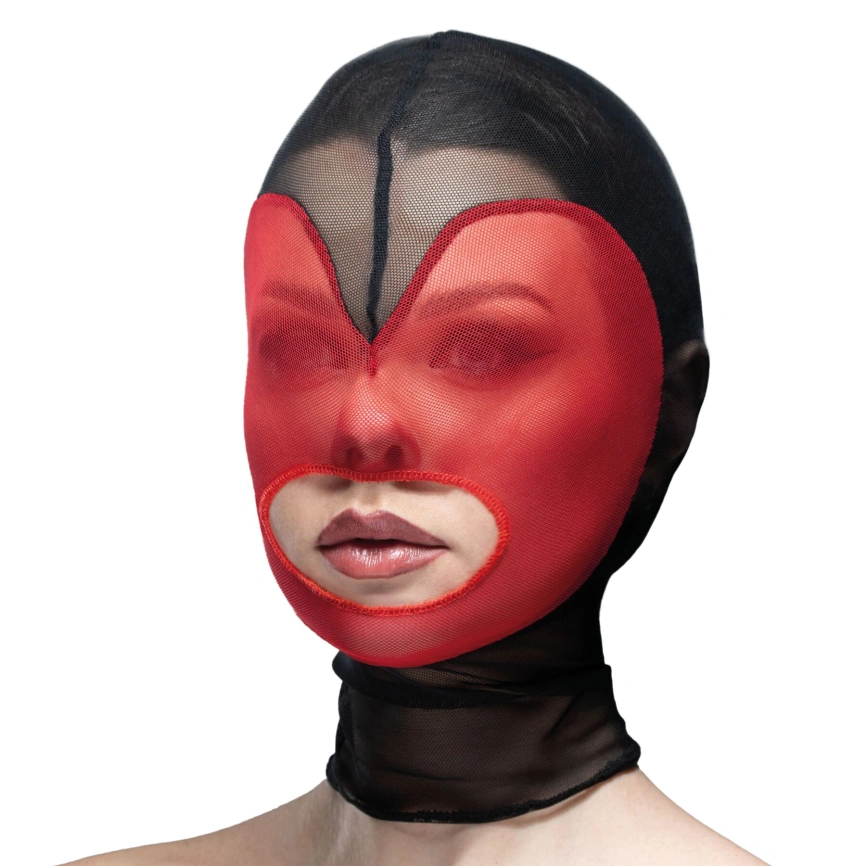 Маска сердце сетка с открытым ртом Feral Feelings - Hearts Mask Black/Red фото 1