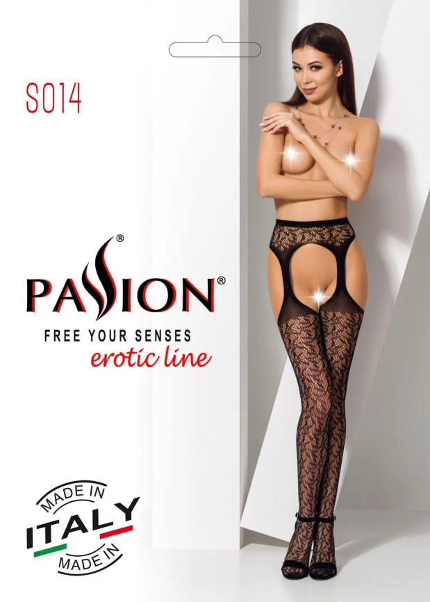 Кружевные колготки-бодистокинги Passion S014 One Size, Black, имитация чулок и пояса с гартерами фото 6