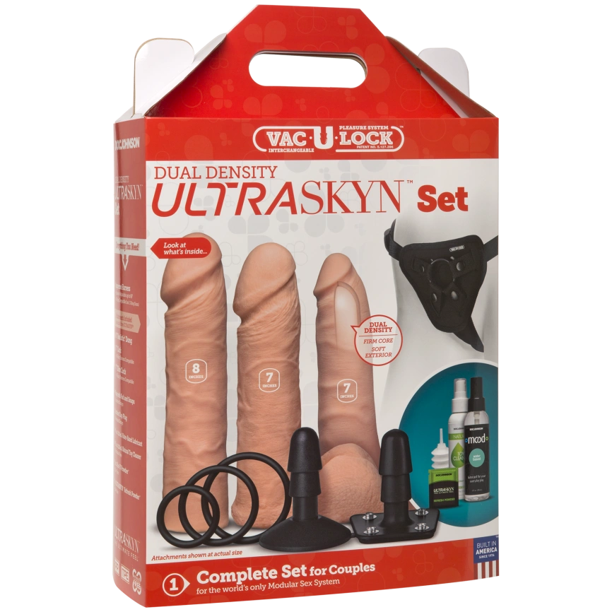 Набор для страпона Doc Johnson Vac-U-Lock Dual Density UltraSKYN Set, диаметр 3×4,5см фото 5
