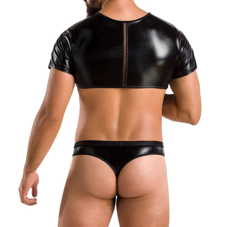 Комплект чоловічої білизни під латекс Passion 057 SET PETER XXL/XXXL Black, кроп-топ, стринги фото 8