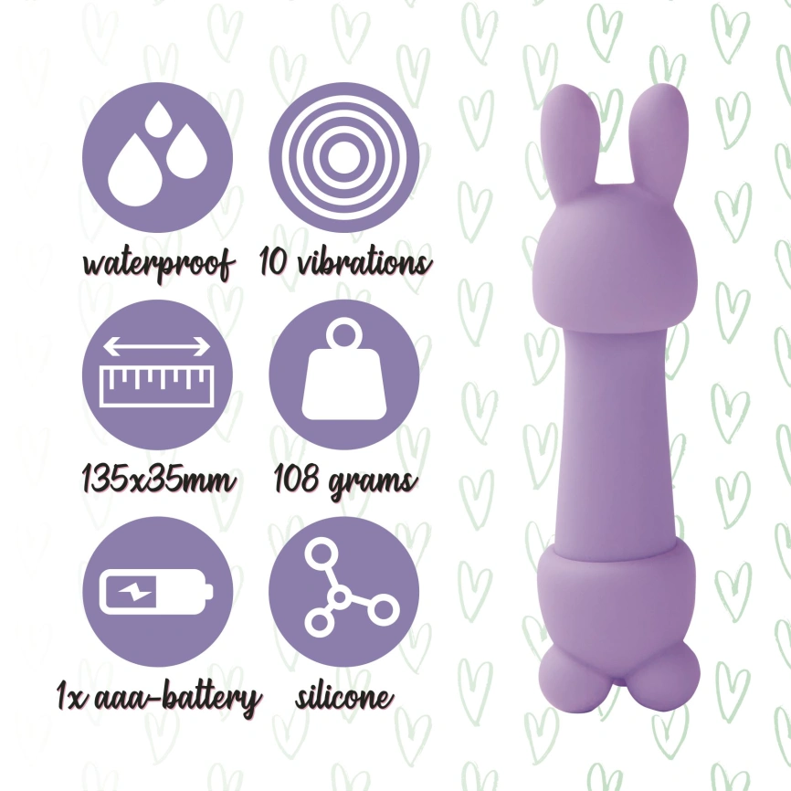 Мини-вибратор FeelzToys Mister Bunny Purple с двумя насадками фото 5