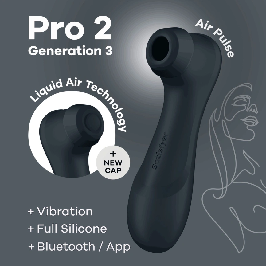 Вакуумный клиторальный стимулятор Satisfyer Pro 2 Generation 3 with Liquid Air Connect App Dark Grey фото 1