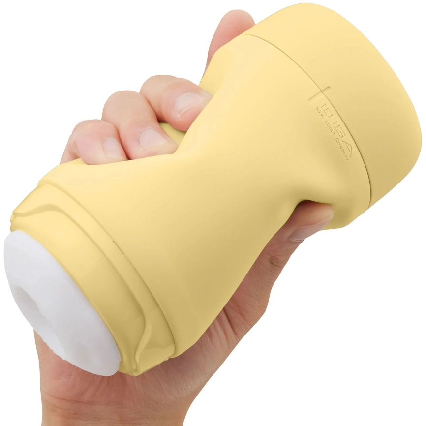 Мастурбатор TENGA PUFFY Custard Yellow, ультрамягкий материал, многоразовый, сквозной фото 6