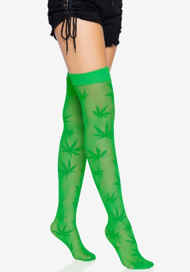 Чулки с рисунком Leg Avenue 420 Net thigh highs Green фото 5