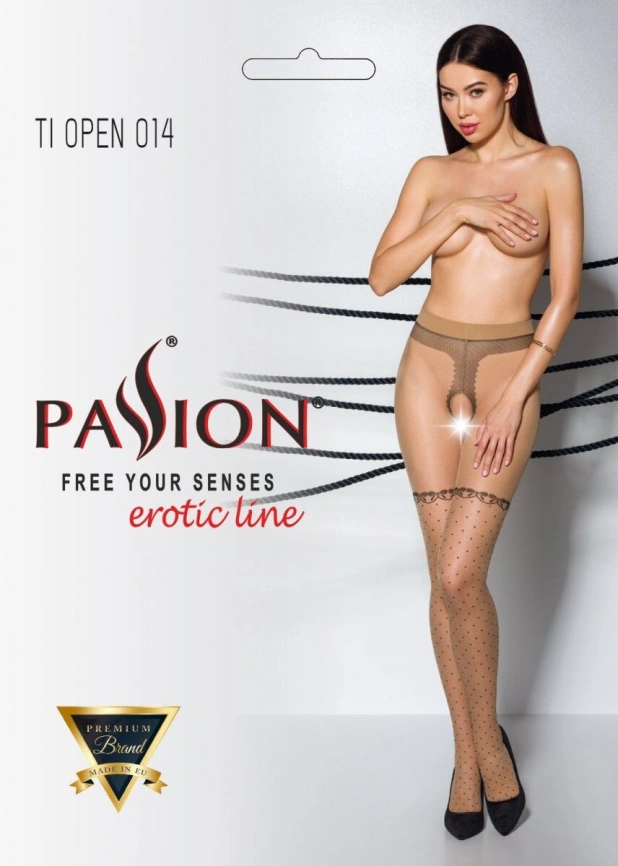 Телесные колготки с открытым доступом, имитация чулок Passion TIOPEN 014 1/2 (20 den), beige фото 3