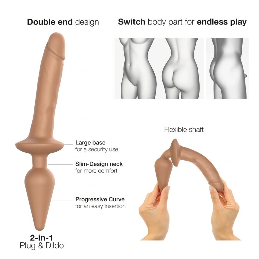 Анальная пробка с дилдо 2в1 Strap-On-Me SWITCH PLUG-IN REALISTIC DILDO Caramel S, диаметр 3,3/2,9 см фото 2