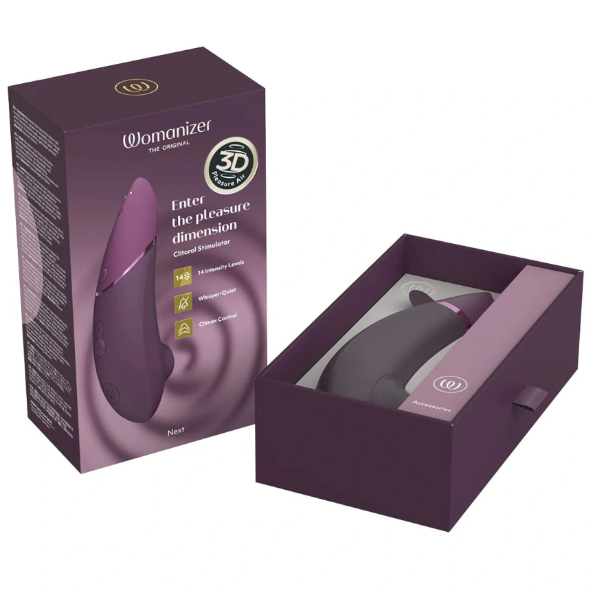 Вакуумный клиторальный стимулятор Womanizer Next Dark Purple, 3D Pleasure Air, 14 уровней интенсивности фото 7