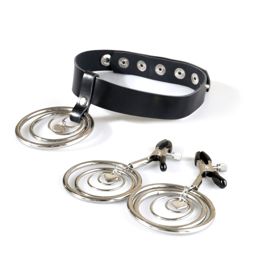 Набір чокер + затискачі Art of Sex - Choker and Nipple clamps Triada, колір чорний фото 1