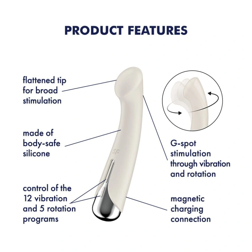 Вибратор с ротацией Satisfyer Spinning G-Spot 1 Beige, плоская площадка для стимуляции точки G фото 7