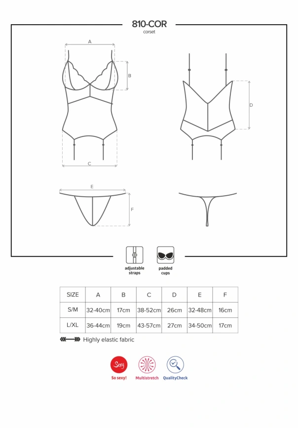 Сатиновый кружевной корсет Obsessive 810-COR-2 babydoll & thong S/M, белый, корсет, танга фото 7