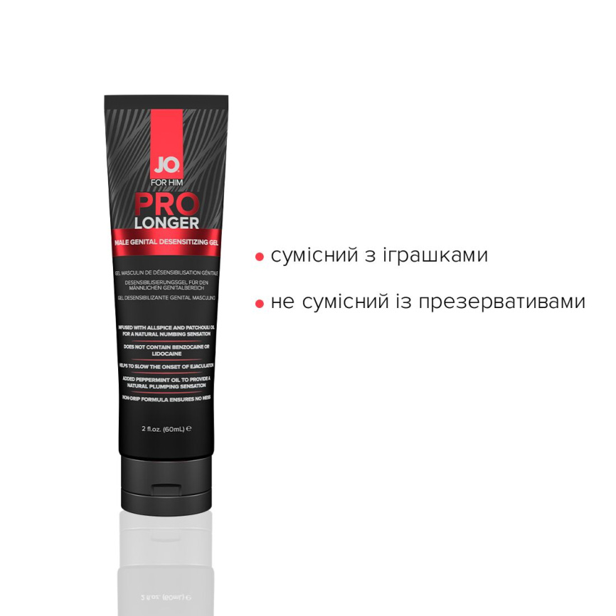 Пролонгер гель JO Prolonger Gel (60 мл) з олією перцевої м’яти, гвоздикового перцю та пачулів фото 4