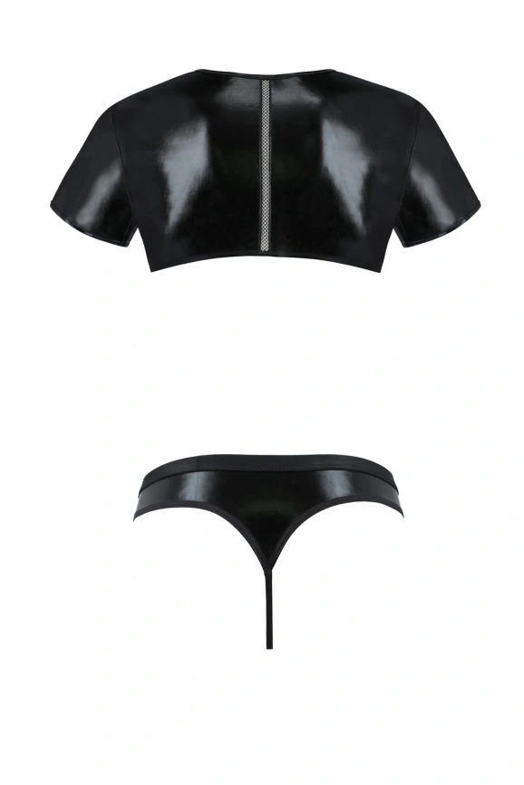 Комплект мужского белья под латекс Passion 057 SET PETER L/XL Black, кроп-топ, стринги фото 4