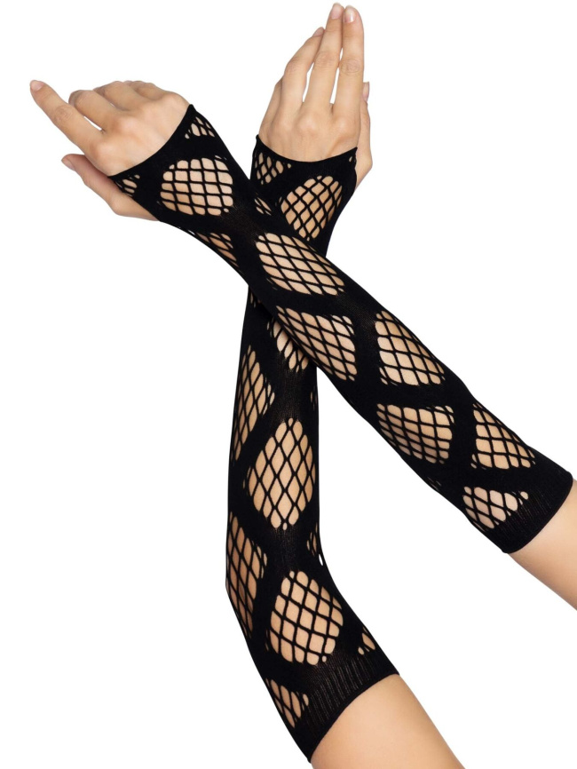 Довгі мітенки Leg Avenue Faux wrap net arm warmers One size Black, велика сітка фото 1