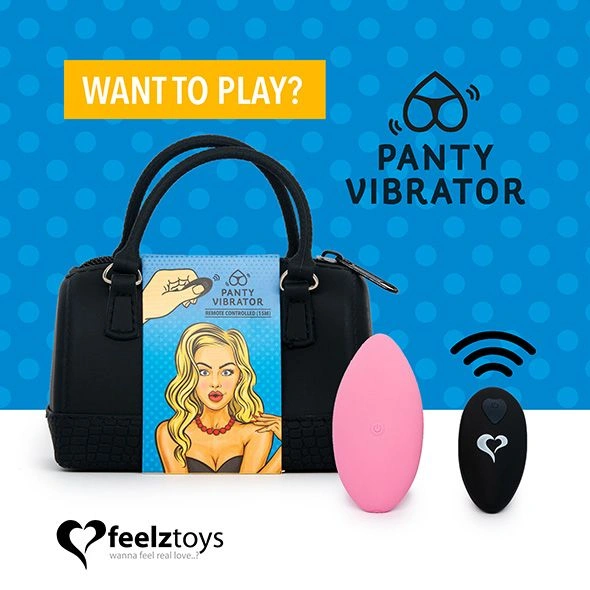 Вибратор в трусики FeelzToys Panty Vibrator Pink с пультом ДУ, 6 режимов работы, сумочка-чехол фото 1