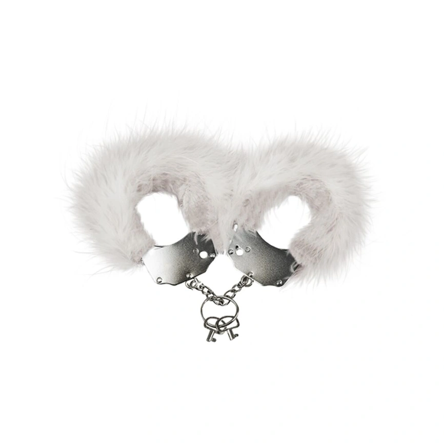 Наручники металлические Adrien Lastic Handcuffs White с белой пушистой отделкой фото 1