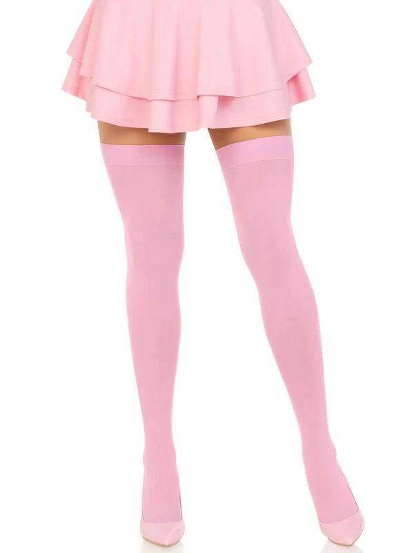Плотные непрозрачные чулки Leg Avenue Opaque Nylon Thigh Highs Pink, One Size фото 1