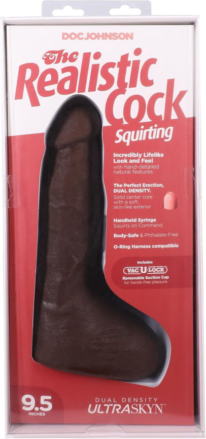 Фалоімітатор, що кінчає Doc Johnson The Realistic Cock ULTRASKYN - Squirting 9,5 Inch Chocolate фото 8