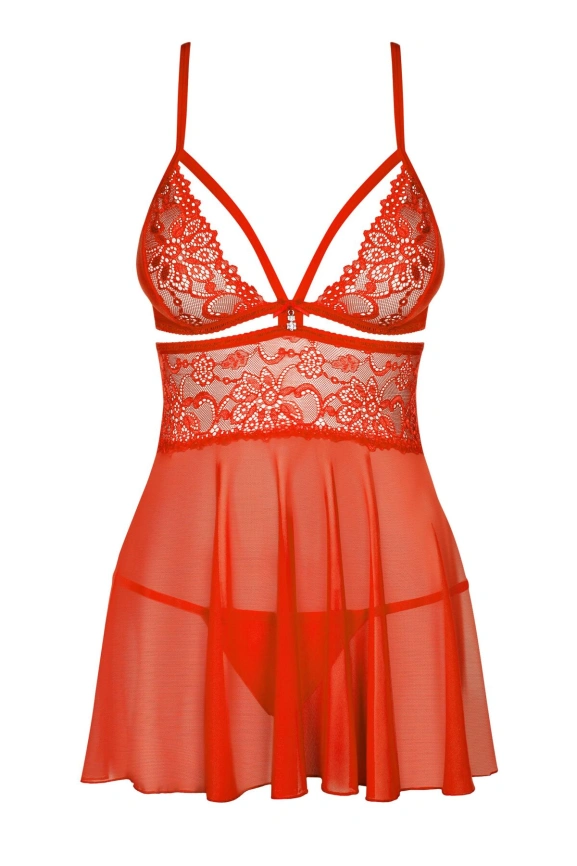 Бэби-долл Obsessive 838-BAB-3 babydoll & thong, 2XL/3XL, красный, кружевной лиф, стринги в комплекте фото 3